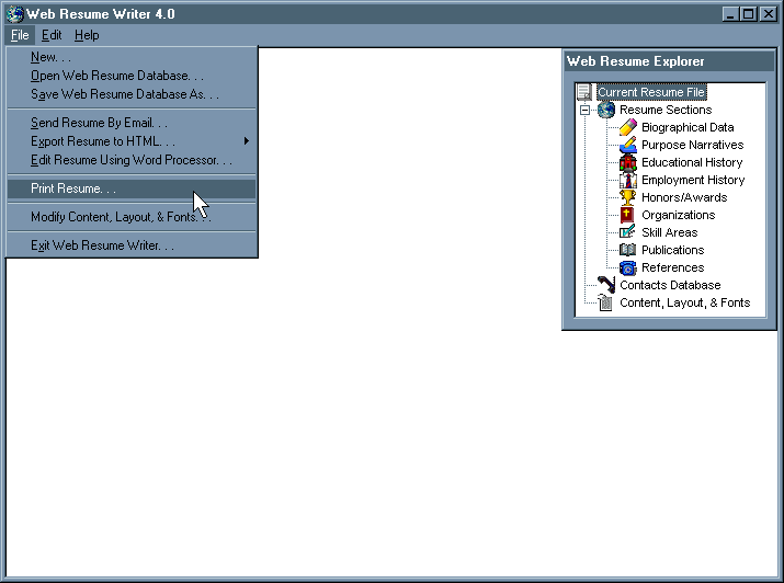 Web Resume Writer Screenshot